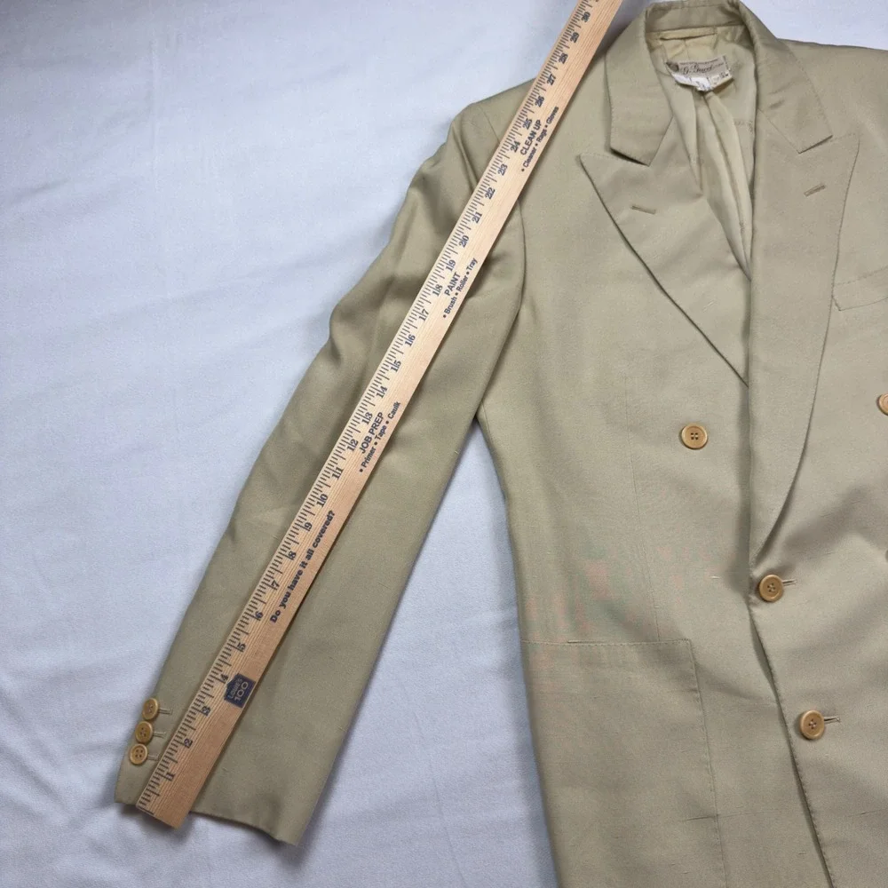 Vintage Gucci Mens Pure Silk Double Breasted Blazer Tan Beige 52R Made in Italy